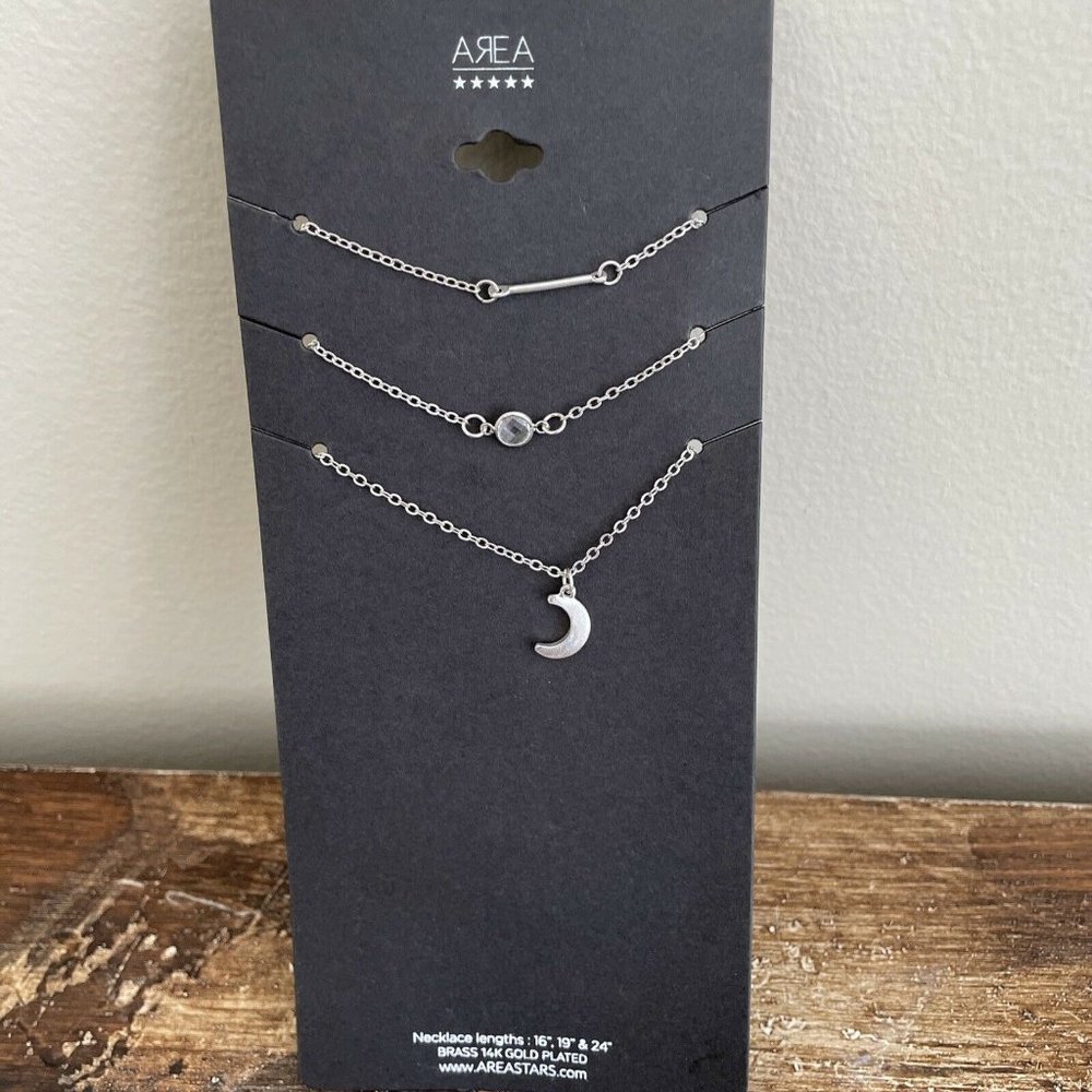 NEW Area Stars Multi Layer Necklaces Moon ETC Layering Silver Tone, NEW